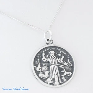 St Saint Francis of Assisi 925 Sterling Silver Charm Pendant Necklace 16" 18" - Picture 1 of 5