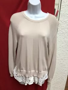 Joie Womens Knit Lace Hem Crew Neck Long Sleeve Sweater Beige Size XS - Picture 1 of 13