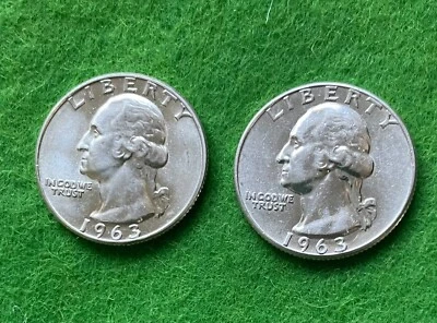 1963 P and D Washington Quarters 90% SILVER Almost Uncirculated AU - Image 1 of 2