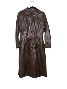 Trench donna piccolo vintage anni '70 Peter Caruso marrone 100% pelle - Foto 1 di 18