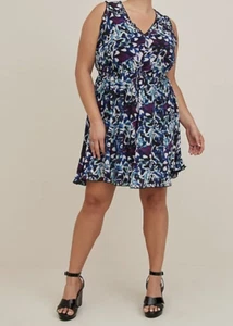Vestido TORRID 2 Mini Volantes Ribete Gasa Floral Azul Remolino Talla Grande 2XL - Imagen 1 de 10