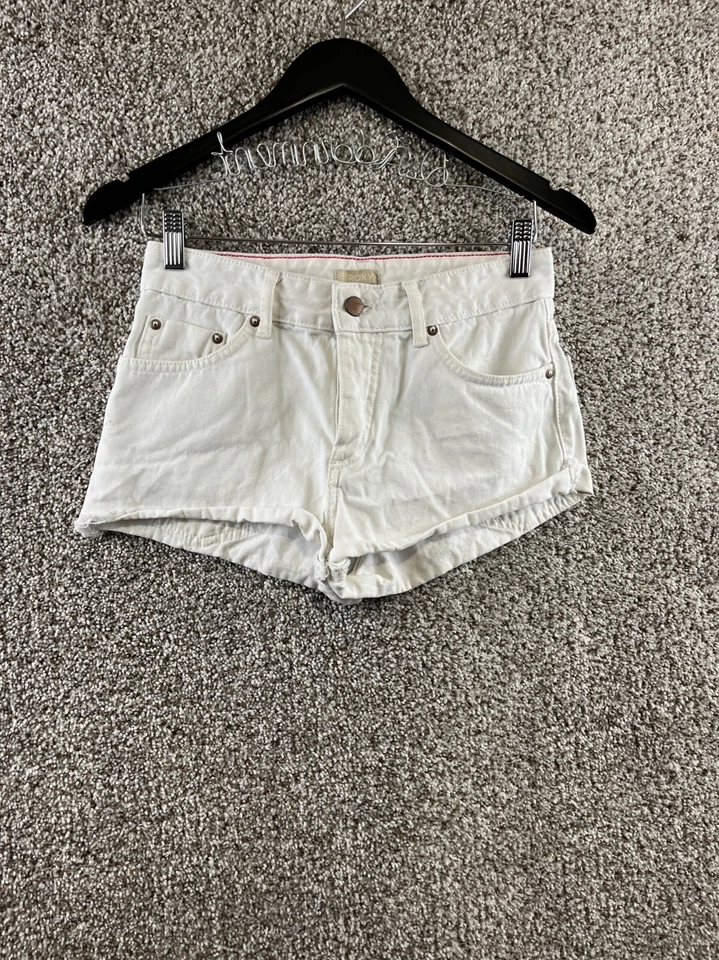 Roxy Jean Shorts Junior's Size 25 White Denim Shorts Rolled Cuff - Image 1 of 4