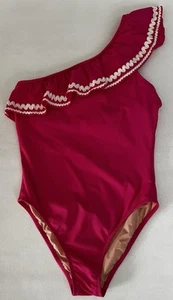 J Crew Ruffle One-Shoulder One Piece Lined Swimsuit Size 6 Hot Pink Barbiecore. - Picture 1 of 24