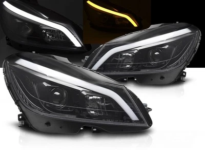 Scheinwerfer LED Tagfahrlicht für Mercedes C-Klasse W204 Bj. 11-15 Schwarz Glanz - Bild 1 von 4