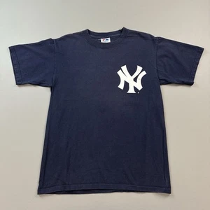 New York Yankees Shirt Mens Medium Blue Majestic MLB Baseball Y2K - Picture 1 of 10
