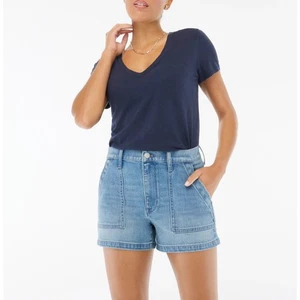 Pantalón corto de mezclilla J.Crew utilitario para mujer 29 Skyler azul lavado tiro alto elástico cremallera mosca - Imagen 1 de 7