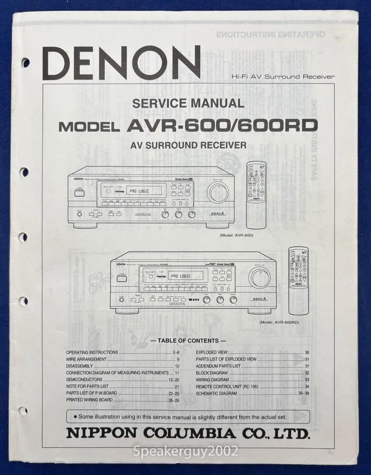 Original Denon AVR-600 600RD Receptor Manual de Servicio Foto 1 de 1