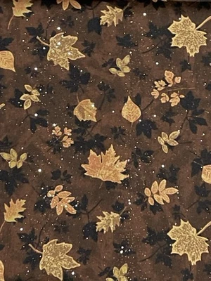 Concord Fabric Autumn Leaves Sparkles Brown and Tan 1 Yard x 42 Inches Wide - Image 1 of 4