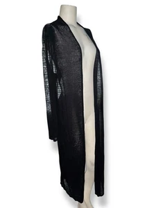 EILEEN FISHER Sheer Linen Blend Long Duster Cardigan Black size L - Picture 1 of 12
