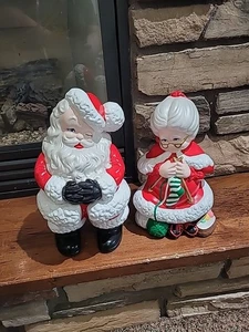 Vintage 1980’s Christmas Mr. & Mrs. Santa Claus Ceramic Figurines Atlantic Mold - Picture 1 of 22