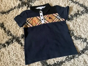 Burberry Boys navy and check short sleeve polo shirt age 4 small fit - Picture 1 of 5