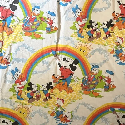 Vintage 80s Disney Mickey Mouse & Friends Painting Rainbow TWIN DUVET COVER Rare - Image 1 of 4