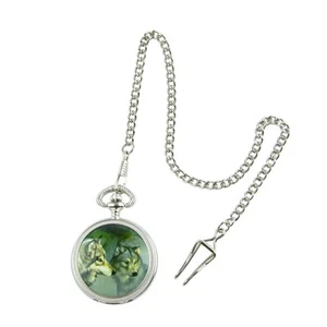Men's Wolf Embossed Pocket Watch with 13-inch Chain in Polished Silver - Picture 1 of 7