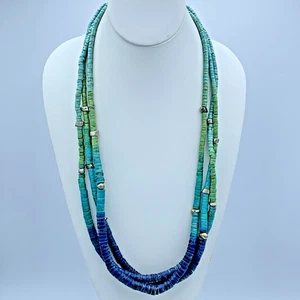 Chico’s Triple Strand of Ombré Green Turquoise And Blue Beaded Necklace 123 - Picture 1 of 6
