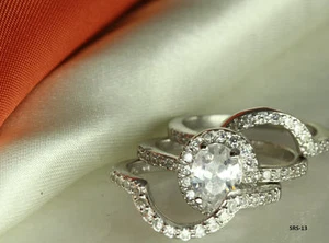 STERLINGSILBER OVAL CZ BRAUT VERLOBUNGSRING HOCHZEIT PAVE 3 RING HALO SET ❤13❤ - Bild 1 von 7