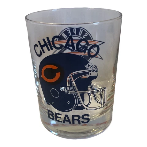 Chicago Bears 1985 Super Bowl XX Champion Whiskey Glass Display Fan Best Team Cover