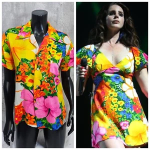 Vintage 70s Pomare S/M Neon Bright Tropical Floral Aloha Hawaiian Shirt Tiki - Picture 1 of 15