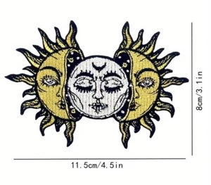 Parche Gótico Rostros Sol y Luna Punk Motociclista Emo Bruja Bordado Hierro En Parche - Imagen 1 de 2