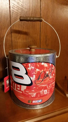 New Dale Earnhardt Jr Tin Ice Bucket Cooler Insulated Red Wood Handle & Knob Cover