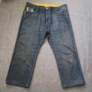Coogi Australia VINTAGE READ Art to Wear Embroidered Phoenix/Sword Jeans, 34x27 - Picture 1 of 12