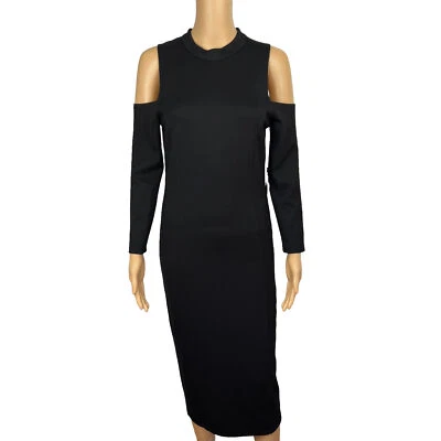 New Felicity & Coco Black Stretch Slimming Cold Shoulder Midi Dress Size M - Image 1 of 4