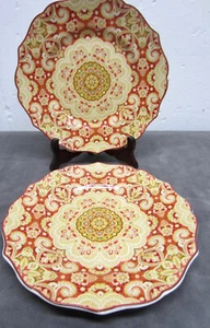 Pair 222 FIFTH LYRIA SAFFRON Red Gold Medallion Bread Salad Dessert Plates - Picture 1 of 5