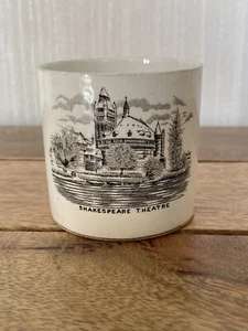 Antique small coffee can cup Black transferware print of old Shakespeare Theatre - Picture 1 of 9
