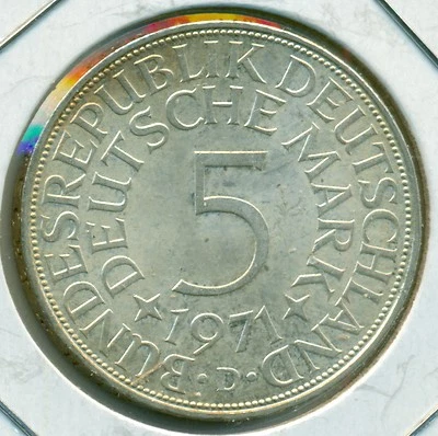 1971-D GERMANY 5 MARKS, BRILLIANT UNCIRCULATED, GREAT PRICE! - Image 1 of 2