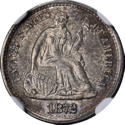 1872-S Seated Liberty Half Dime S Above Bow NGC MS64 Great Eye Appeal - Image 1 of 4