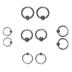 Pair of Steel Captive Bead Ring CBR Earrings 20,18,16,14 Gauge - Picture 1 of 2