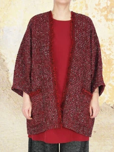 Cardigan Onesize Wolljacke Strickjacke Kimono Bouclé Rot Oversize - Bild 1 von 8