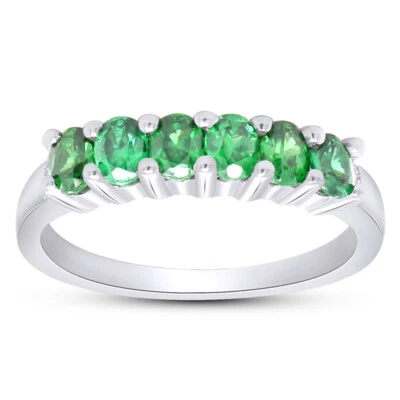 Anillo de seis piedras con detalles de moldavita y diamantes naturales de 5/7 quilates enchapado en oro blanco de 14 K Foto 1 de 4