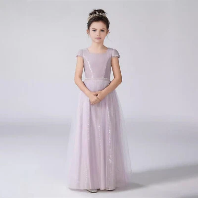 Pettigirl Purple Girls Formal Concert Dress Pearl Bow Decoration Prom Summer - Image 1 of 4