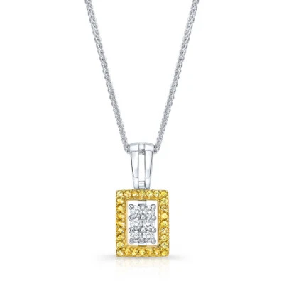 18K Oro Amarillo Diamante Zafiro Rectángulo Colgante Collar Mujer Corte Redondo - Imagen 1 de 2