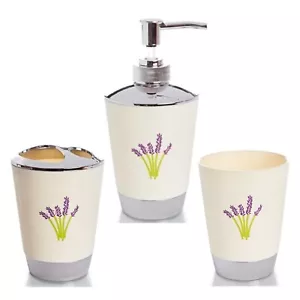 Bad Accessoires Set Lavendel Seifenspender Zahnputzbecher Zahnbürstenhalter - Bild 1 von 4