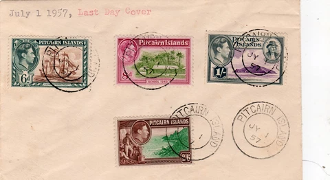 Pitcairn Island Sc# 1-8 July 1, 1957 Last Day Cover Issued day early Cover
