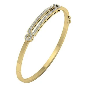 VS1 F 0.75 Carat Genuine Diamond 14K Solid Yellow Gold Prong Set Bangle Bracelet - Picture 1 of 8