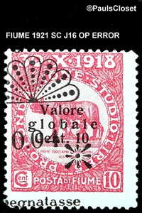 FIUME 1921 SC J15 POSTAGE DUE RARE OVER PRINT ERROR 4c ON 10c ROSE MHR OG F/VF - Picture 1 of 2