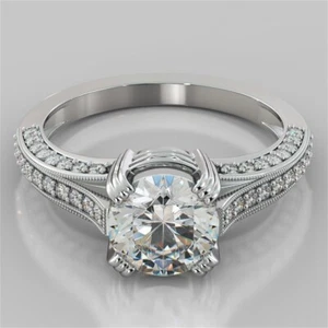 1.30 Ct Lab Created Diamond Engagement Bridal Ring 925 Sterling Silver Size 8.5 - Picture 1 of 7