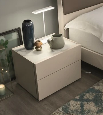 COMODINI MODERNI LACCATO OPACO TOP COLORE MARMO AF-ELLEN L58 cm CAMERA DA LETTO - Immagine 1 di 4