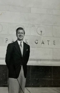 Man With Glasses Standing By Building B&W Photograph 2.75 x 3.75 - Picture 1 of 3