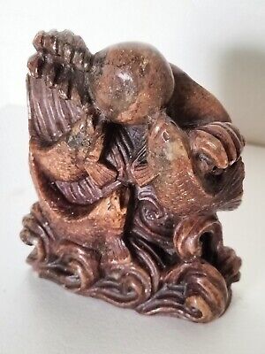 Signed Scholar's  Three Koi & Pearl Of Wisdom Carving  • 68$
