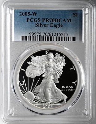 2005-W  $1  PROOF AMERICAN SILVER EAGLE (ASE/SAE) PCGS PR70 DCAM  #61215215 - Image 1 of 4