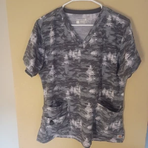 Carhartt Scrub Top Damen Large Modern Fit Grau Baum Print Workwear Krankenschwester... - Bild 1 von 2