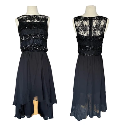 Stunning Bisou Bisou Dress; High-Low Lace Sequins Semi-Sheer Whimsigoth Sz 4 - Image 1 of 4