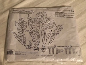 Kaitlyn Embroidery Floral Flower PILLOWCASE PAIR Standard Size 11-1008 Craftways - Picture 1 of 6