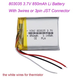 Batería Li 3.7V 850mAh 3.14Wh Conector JST 3Pin Termistor NTC 803035 - Imagen 1 de 20