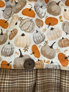 Fall Pumpkins Buttons Valance Autumn Harvest Farmhouse Kitchen Curtain 35”x17” - Picture 1 of 7