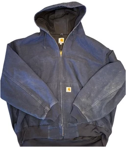 Vintage Carhartt Jacket Hooded J131 DNY 3XL USA Made Canvas Bomber Distress Navy - Picture 1 of 6