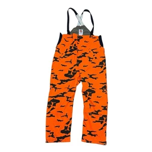 Vintage Columbia Gore-Tex Hunting Bib Blaze Orange Camo Overalls Thinsulate Sz L - Picture 1 of 18